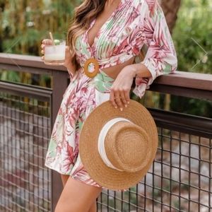 Pink Lily tropical print cut out romper